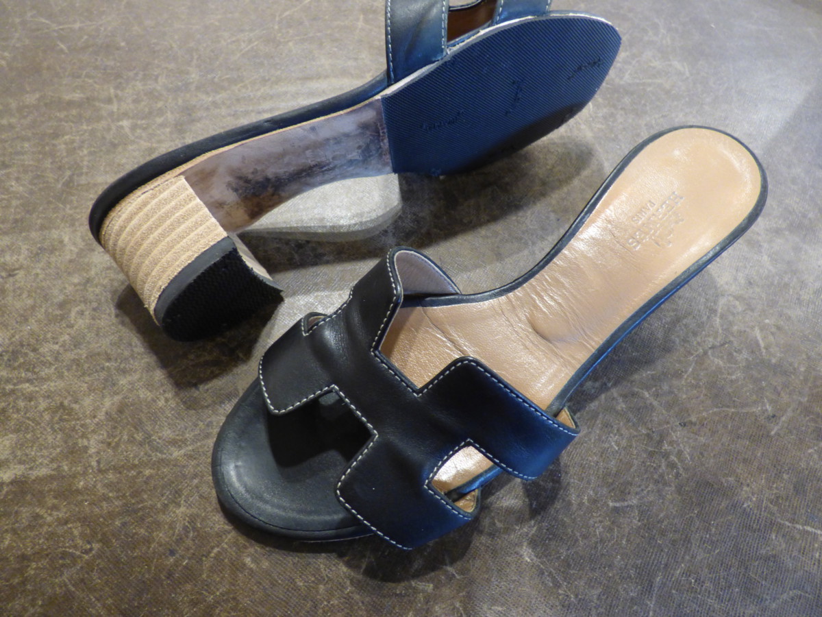 HERMES（エルメス）オアシスの水によるシミが出来たヒールを巻き革交換